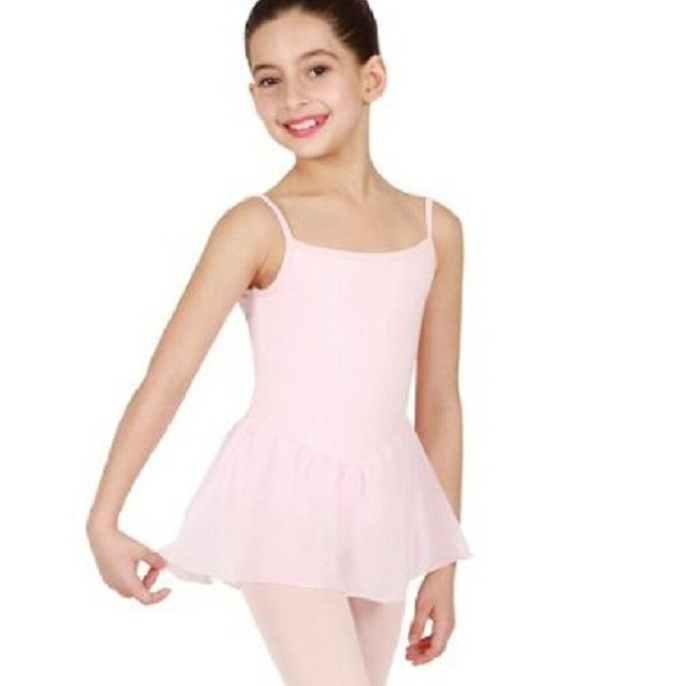 Bloch CL5407 Girl's 8-10 (Medium) Pink Camisole Leotard Footed Tights And Skirt